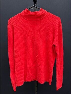 Madison Studio Red Ribbed Mock Neck Cashmere Sweater